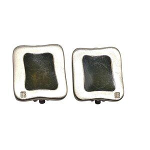 Vintage Givenchy Silver Green Enamel Clip On Earrings Designer 1980s